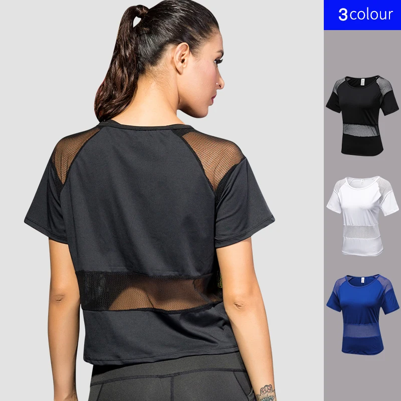 

New Women's Mesh Splicing Yoga Shirts Loose Leisure Running Fitness Clothing Qucik Dry Sport Top Short Sleeve Yoga shirt Women
