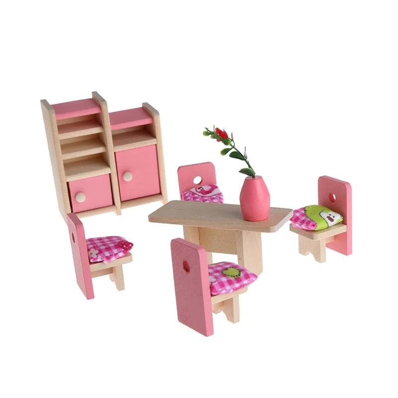 Деревянная мебель куклы дом Миниатюрный 6 комнатный набор кукла игрушка подарок для детей Малыш - Цвет: 6A51782