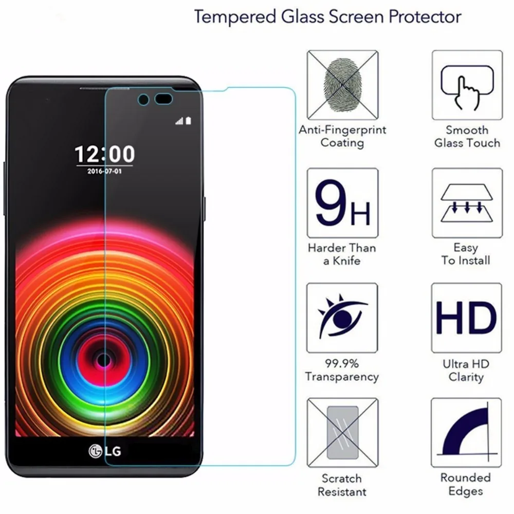 

2Pcs/Lot 9H Tempered Glass For LG X Power 2016 Screen Protector Protective Film For LG X Power 2016 K220DS K220 LS755 US610 K450