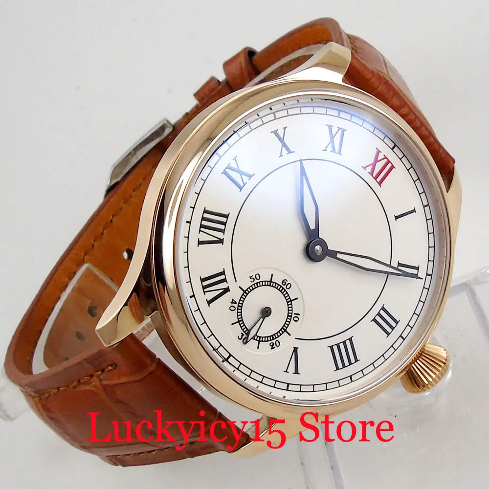 

Retro Style 44mm Luxury Gold Plated Watch Case 6498 Hand Winding Men's Watch With Roman Numbers