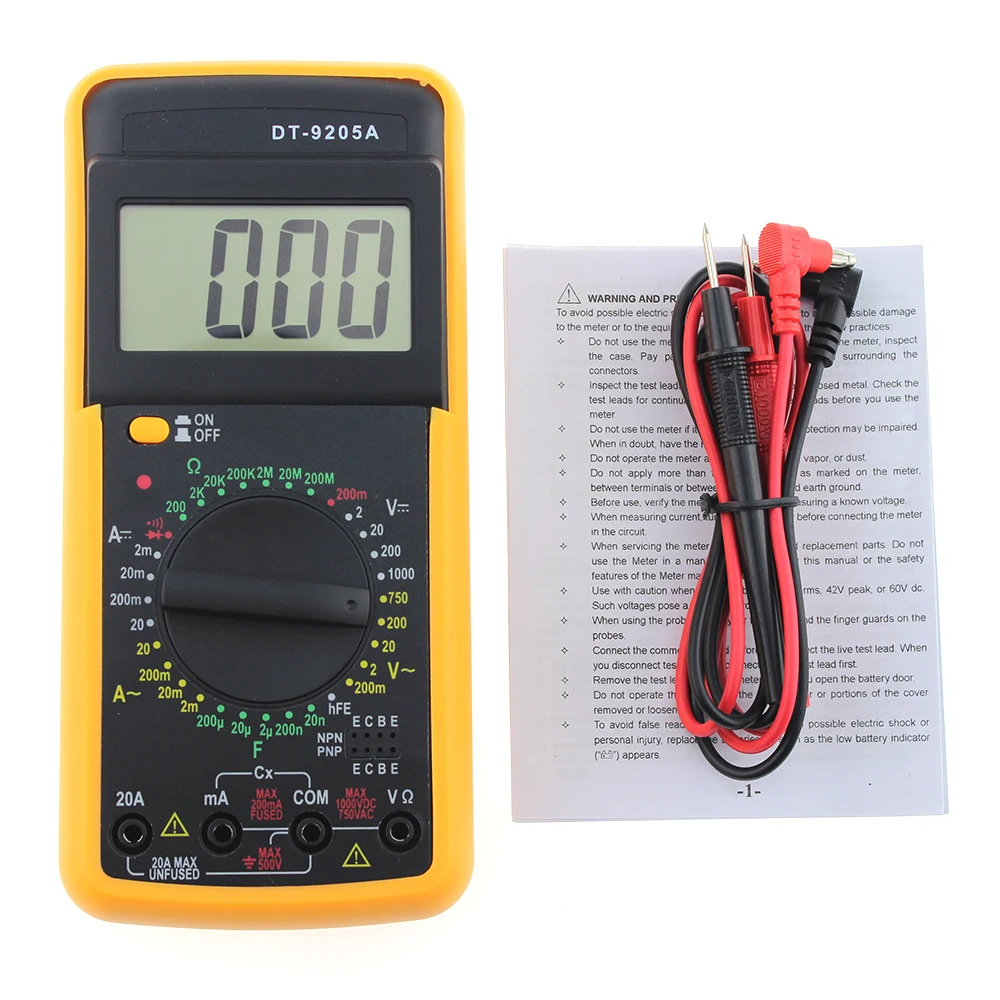 

Digital DT-9205A Multimeter LCD AC/DC Ammeter Resistance Capacitance voltmeter Tester P25