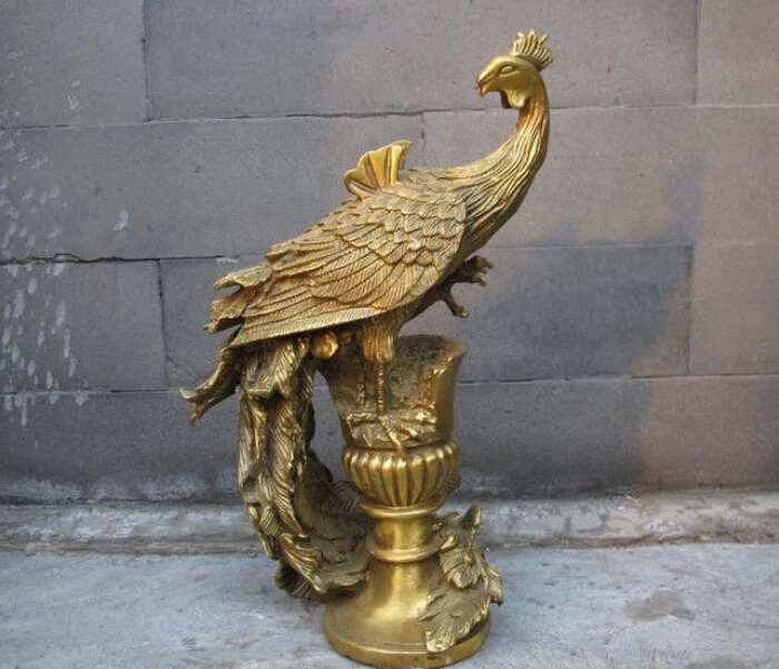 

Chinese Royal pure Brass Copper phoenix phenix Bird God Palace Decor Statue