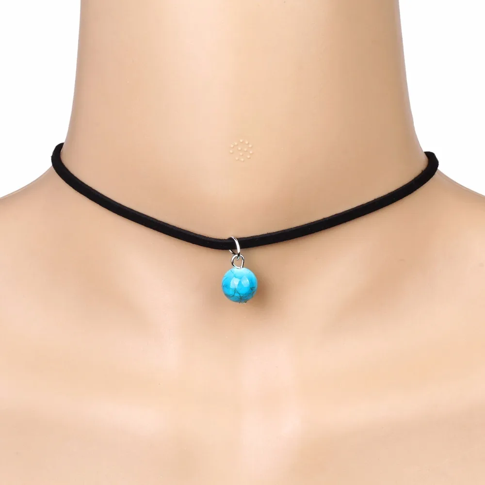 

New Fashion Jewelry Chocker Blue Bead Necklaces & Pendants Velvet Choker Gift For Women Girl NR3655