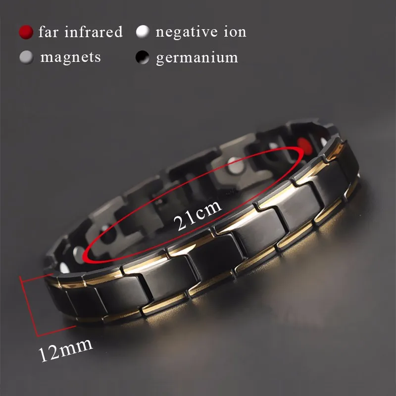 Hottime 4 in 1 Magnetic New Fashion Lovers' Jewelry Black Gold Titanium Steel Bracelet For Women And Men Never Fade Top-Quality