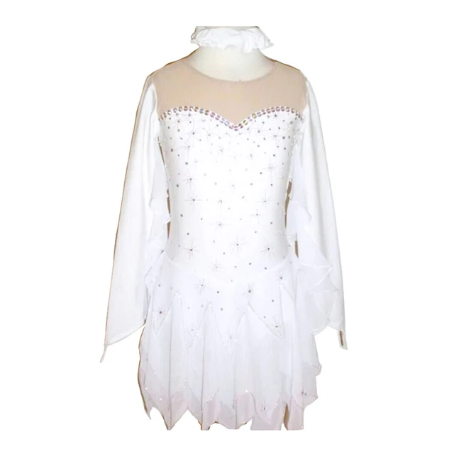 Cheap Customized Costume Ice Skating Figure Skating Dress Gymnastics Competition White Adult Child Girl Skirt Performance Rhinestone