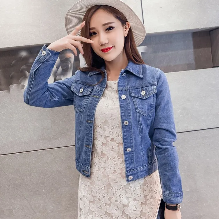 

5 Colors Autumn Women Slim Denim Jacket Preppy Style Short Jeans Overcoat Basic Jackets Turn Down Collar White Jeans Jacket