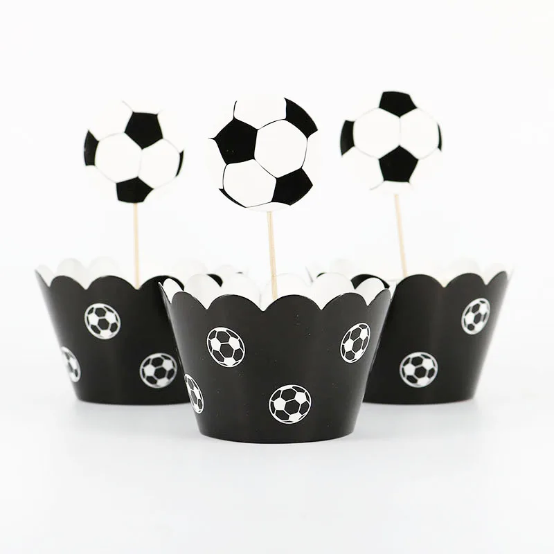 

24pcs/lot World Cup Football Paper Cupcake Wrappers Toppers For Kids Party Birthday Decoration Cake Cups(12 wraps+12 topper)