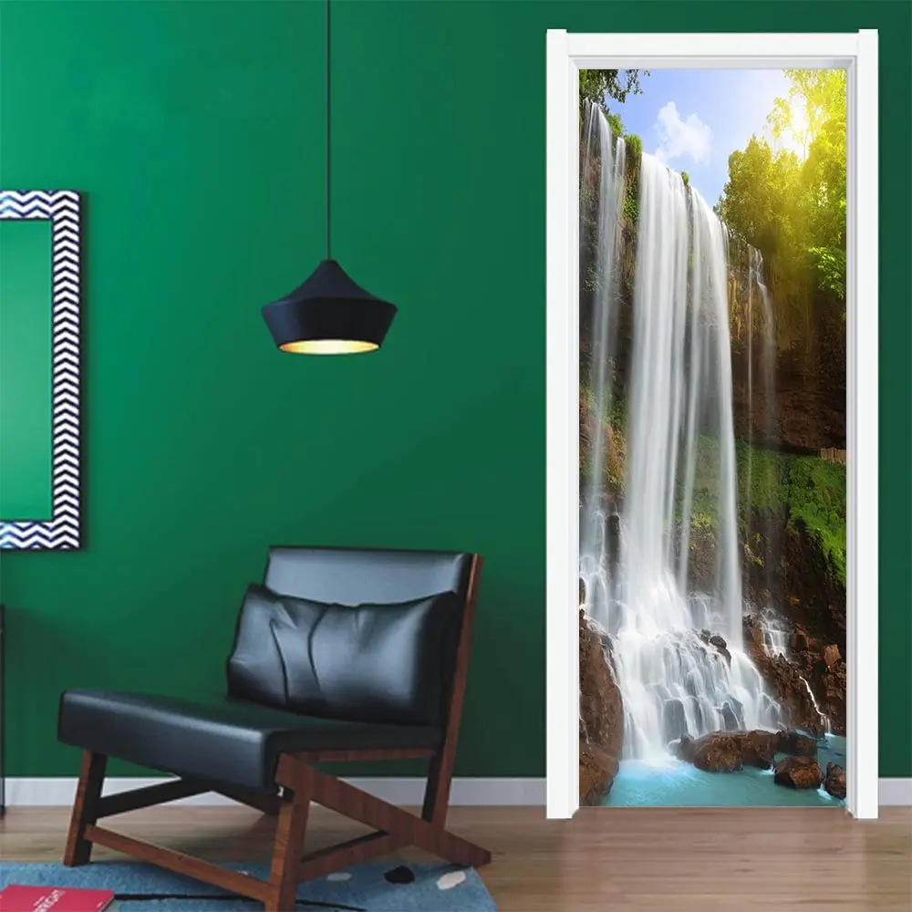 3D креативные водопады двери стикер DIY Фреска самоклеющиеся обои съемный водонепроницаемый плакат стикер s наклейки для домашнего декора