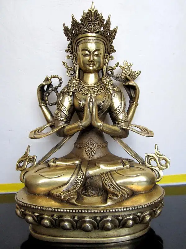 

Guanyin Bodhisattva, four arm Avalokiteshvara, pure copper statue of Buddha, statue, figure, Tibetan Buddhism~