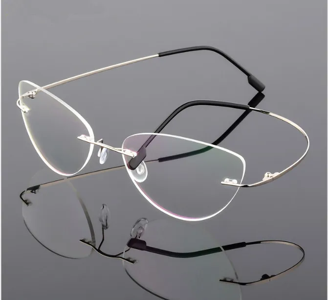 Women Cat Eye Rimless Titanium Eyeglasses myopia glasses prescription Optical Glasses Eyewear short-sighted glasses foldable