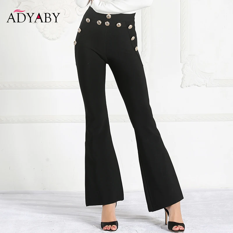 

Black High Waist Pants Women 2019 Spring Summer New Bodycon Botton Trousers Ladies Celebrity Party Skinny Long Flare Pants