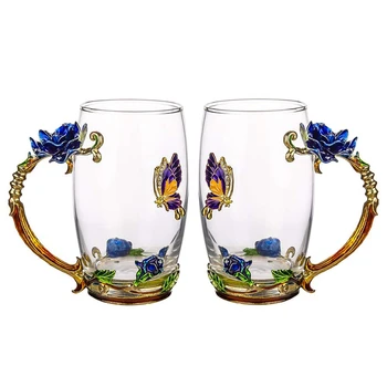 

Beauty and Novelty Enamel Coffee Cup Mug Flower Tea Glass Cups for Hot and Cold Drinks Tea Cup Spoon Set