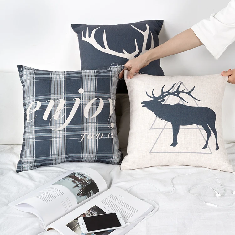 Decorative cushion cover/ plaid and deer enjoy cover/customized size sham | Дом и сад