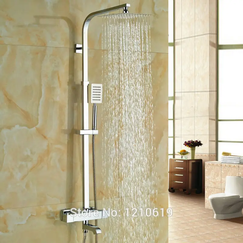 

Uythner Newly 8" Rainfall Thermostatic Shower Set Faucet Wall Mount Chrome Shower Mixer Tub Faucet Tap w/ Hand Shower