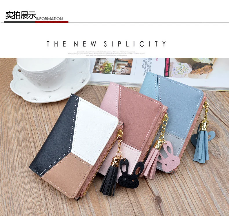 Oeak Wallet Short Women Wallets Zipper Purse Patchwork Fashion Panelled Wallets Trendy Coin Purse Card Holder Leather