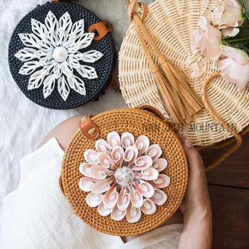 

NAN JIU MOUNTAIN New Bamboo And Rattan Woven Shoulder Bag Portable Diagonal Cross-Class Wind Hand-Woven Belt Buckle Woman Bag