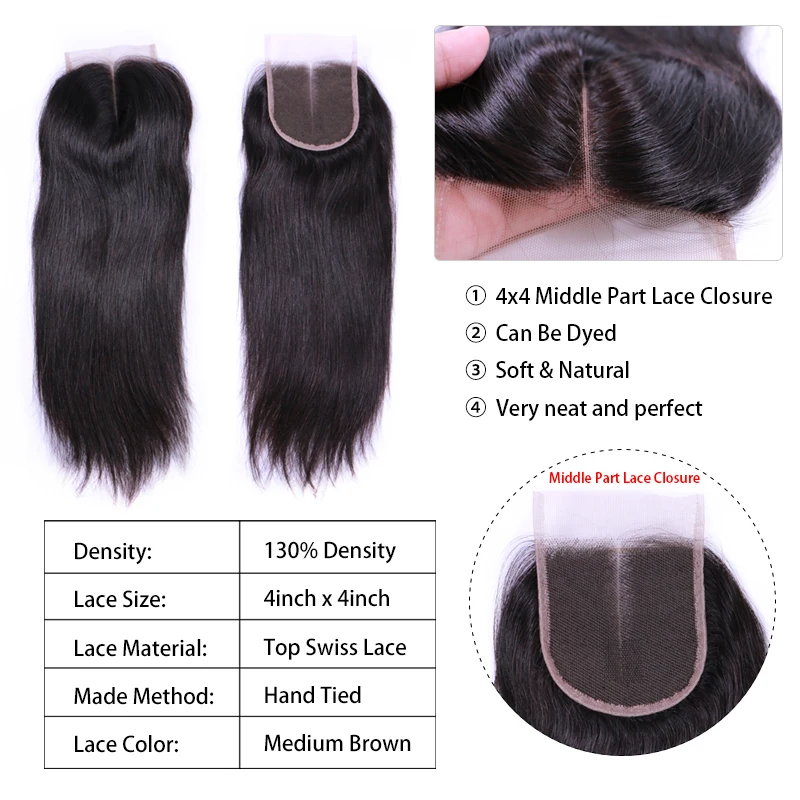 Queen Hair Официальный магазин бразильские натуральные волосы закрытия 4x4 средняя
