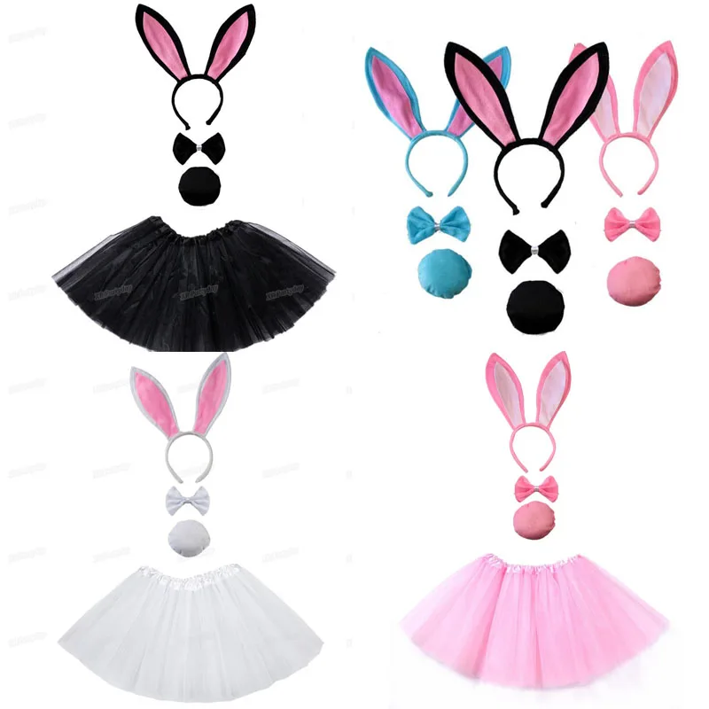

New Girl Bunny Ear Headband Set Black pink white Tutu Costume Hen Party big Rabbit ear hairbands Cosplay Halloween Christmas