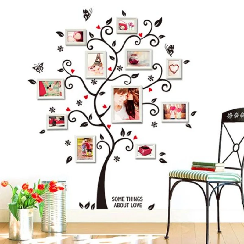 

Chic Black Family Photo Frame Tree Flower Heart Wallpapers Home Decor Decals