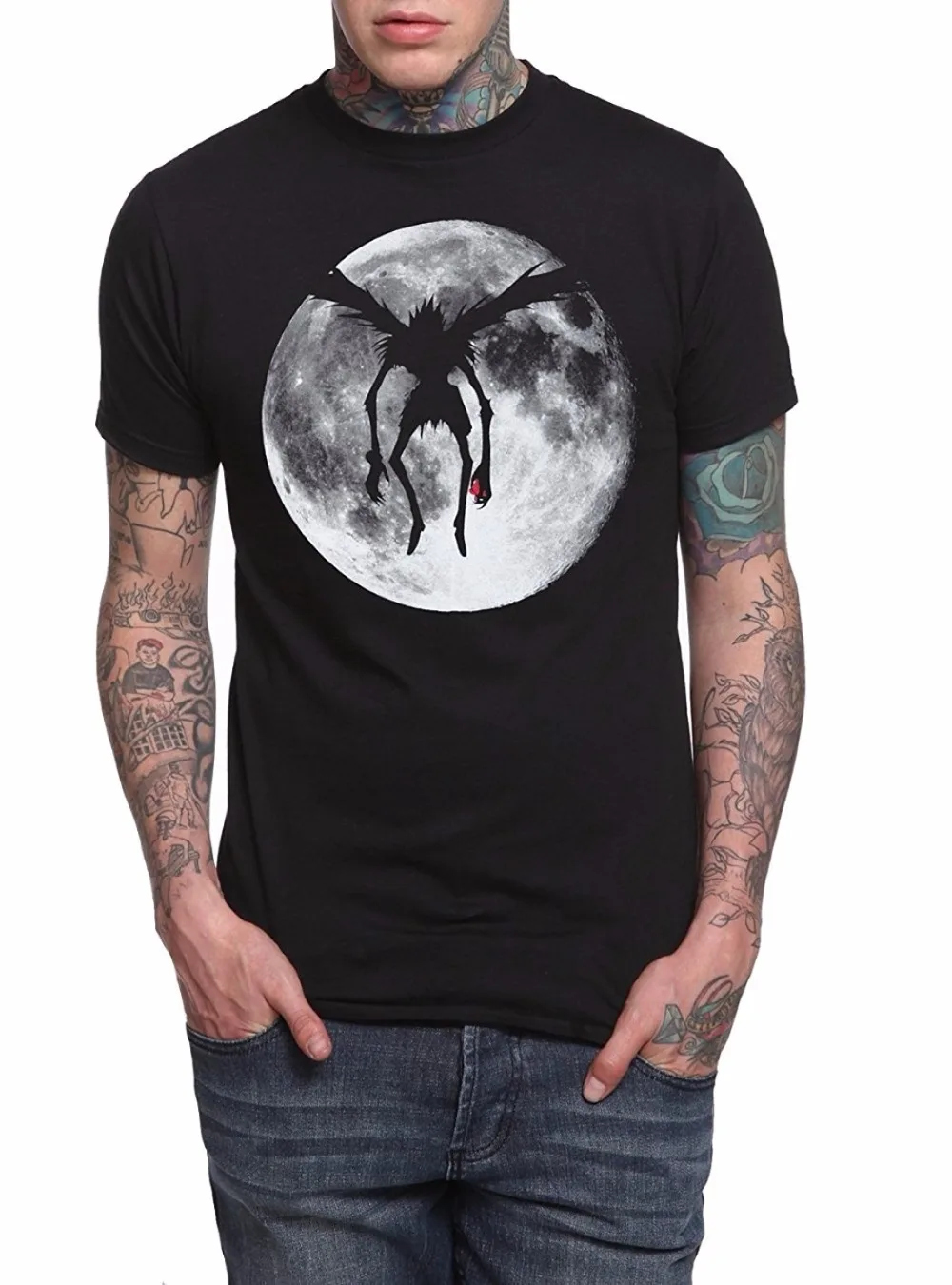 Модная мужская летняя футболка чехол Ryuk смерть Moon T-shirt Мужская хлопковая футболка Повседневная рубашка Модная мужская летняя футболка чехол Ryuk смерть Moon T-shirt Мужская хлопковая футболка Повседневная рубашка