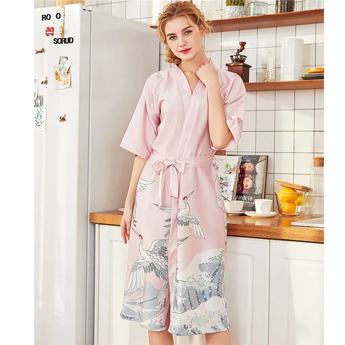Новые женские летние шелковые пижамы с имитацией сексуальный халат атласный женское нижнее белье женское кимоно