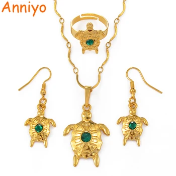 

Anniyo Papua New Guinea Sea Turtle With Green Stone Pendant Necklaces Earrings Ring PNG Style Hawaiian Jewelry sets #091806