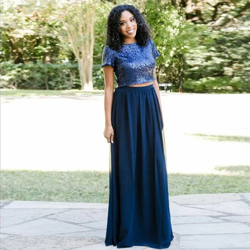 

Navy Blue Excellent Pleated Chiffon Elastic Waist Skirt Women Spring Summer Autumn Fashion Long Maxi Skirt High Quality Custom