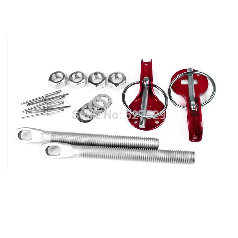 

RACING ALUMINUM SECURITY CAR FRONT RED HOOD PINS DECK SPRING PIN BOLT LOCKS KIT