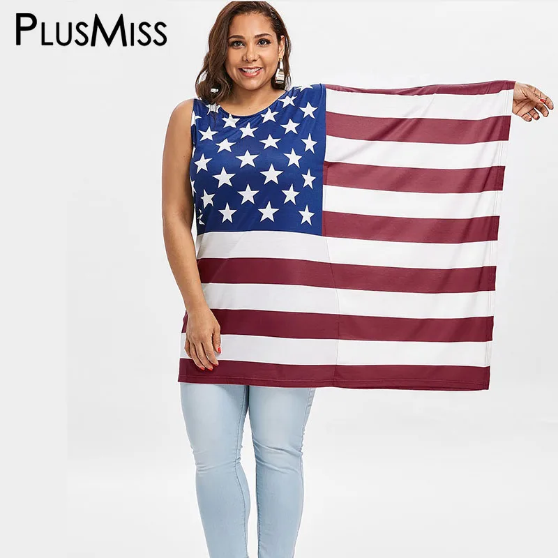PlusMiss Plus Size 5XL XXXXL XXXL American Flag USA Print
