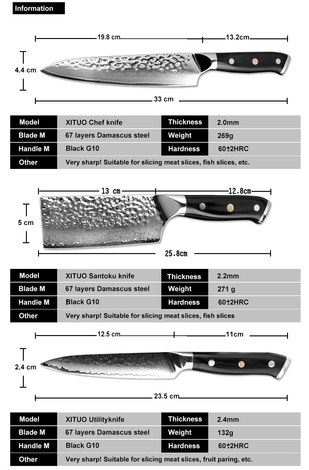 XITUO шеф-повара Ножи Дамаск 67-слой Сталь Santoku Sharp возможностями антипригара мяса, рыбы овощи фрукты Пособия по кулинарии Кухня ножи