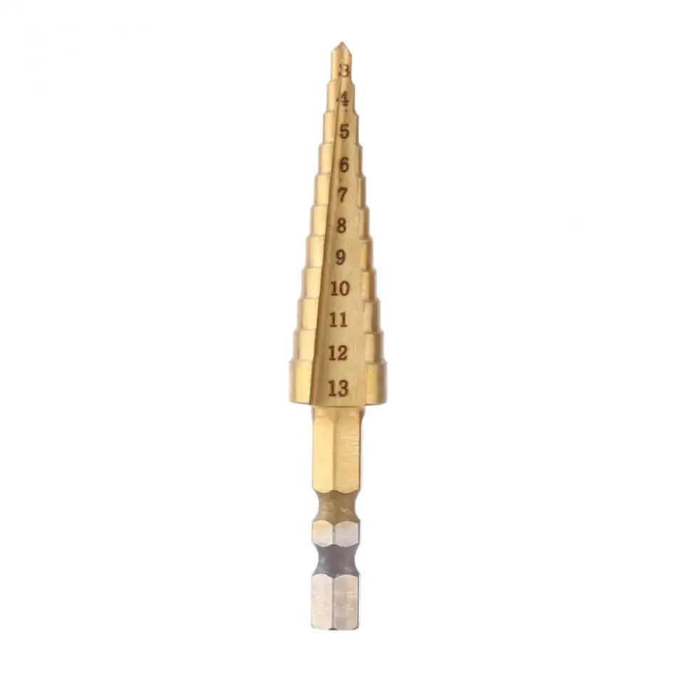

1pc High Speed Steel Titanium Coated Step Drill Bit Hole Cutter Hex Shank Power Tools 3-13mm