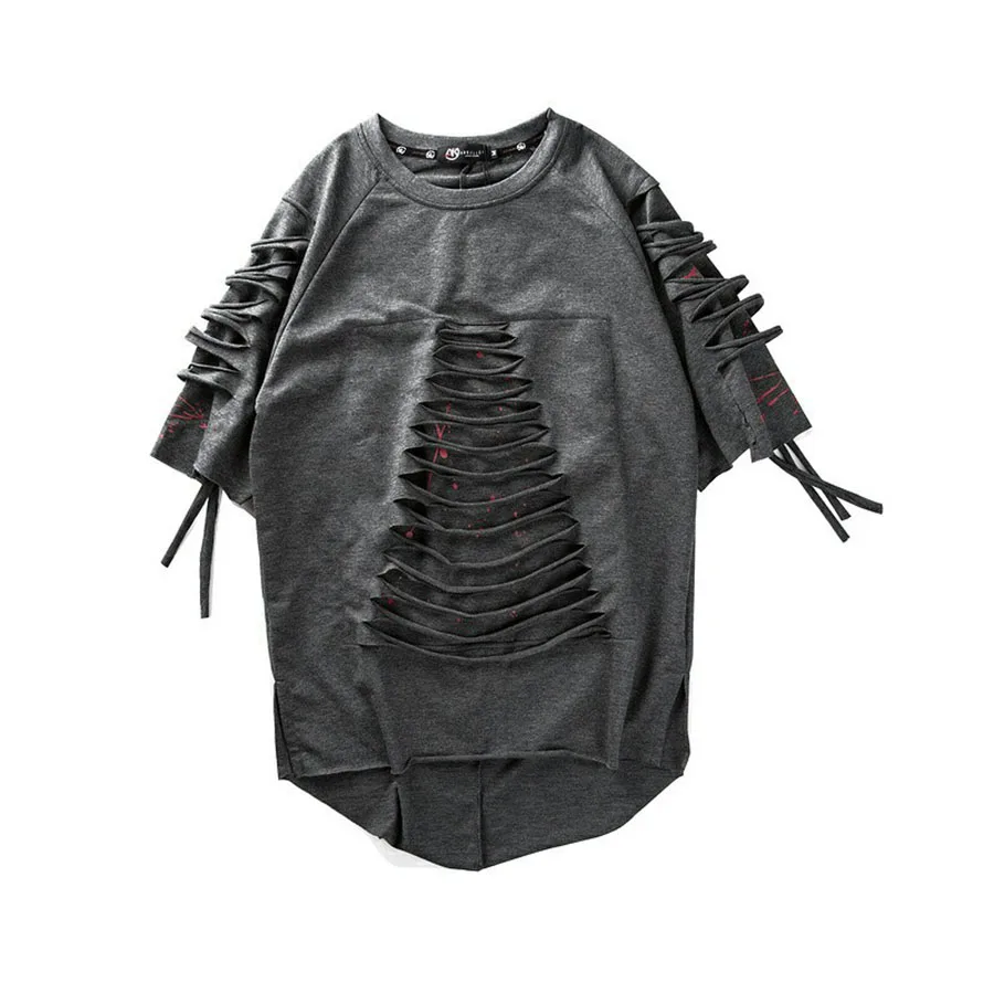 Ripped t Shirts Men Punk Rock Rave t Shirt Psychedelic Hiphop Street Camisa Swag Rasgados Vintage Rap Mens Clothing Baggy DX533