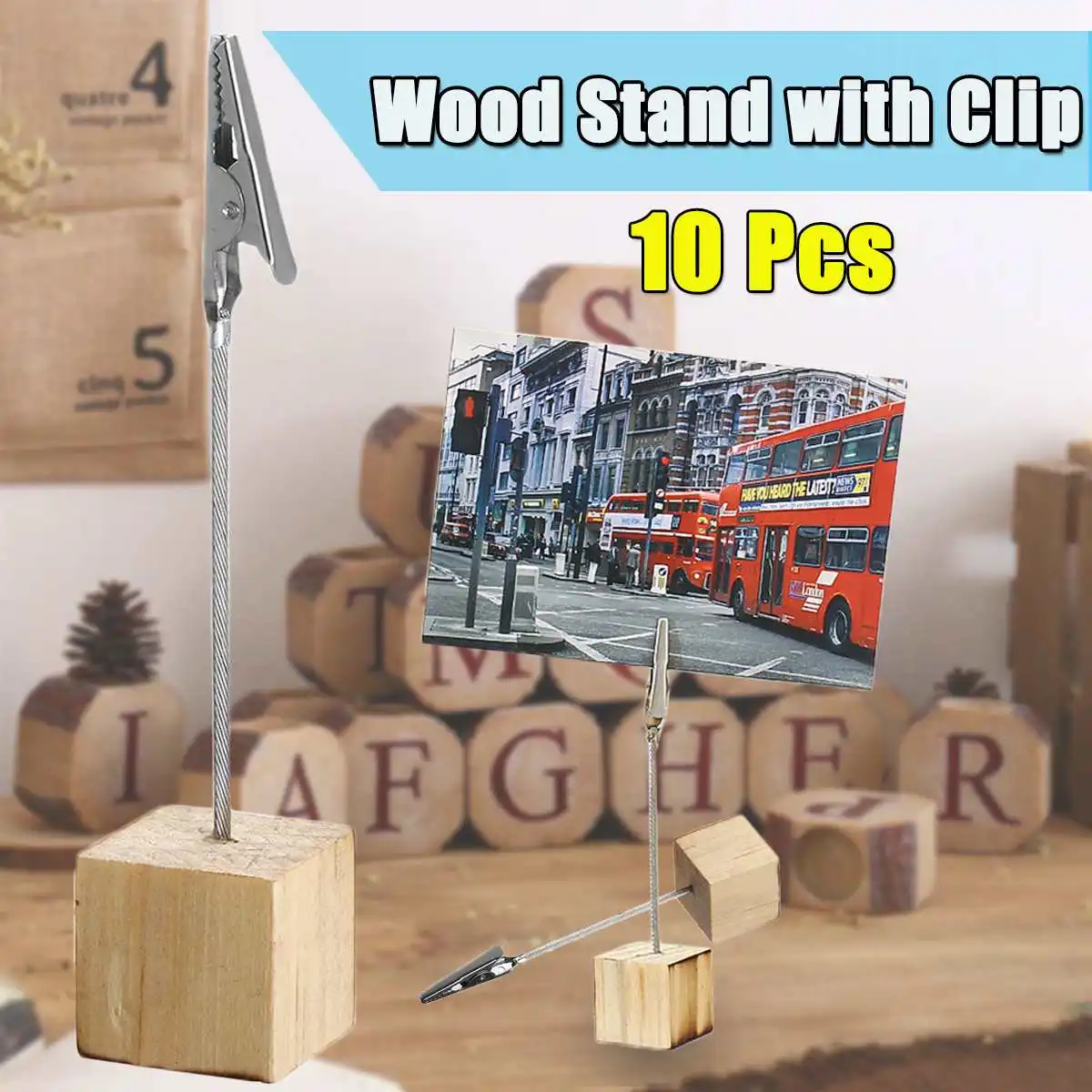 

10pcs Wooden Stand Wedding Party Card Holder Desk Note Stand Number Picture Photo Clip Card Holder