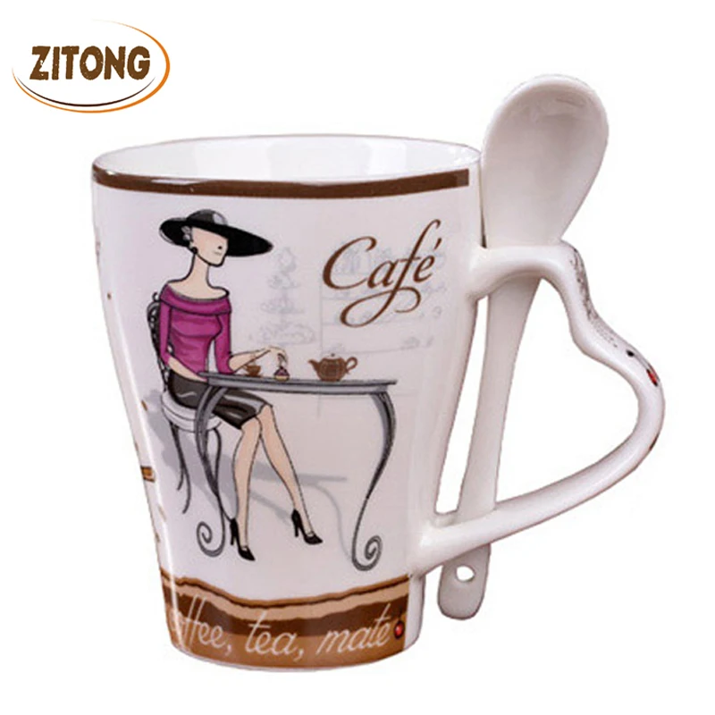 Fashion Elegant Pattern Design Funny porcelain Cups And Mugs Ceramic