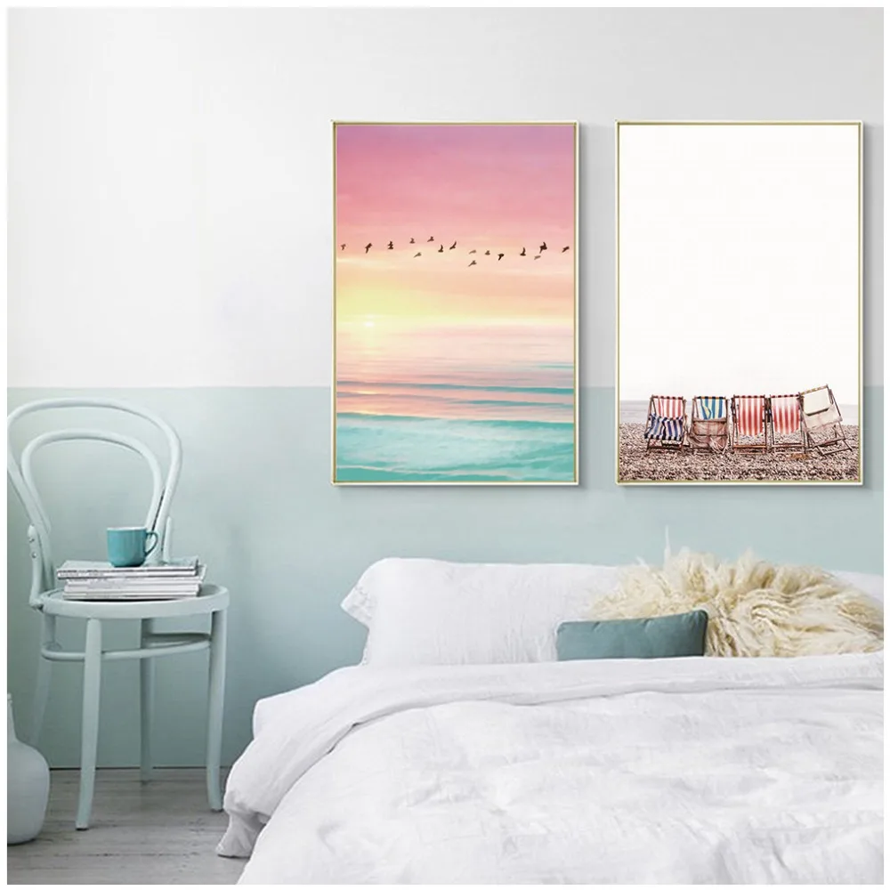 

Nordic Pink Sky Posters And Prints Desert Beach Wall Art Canvas Painting Abstract Girl Wall Pictures For Living Room Frameless