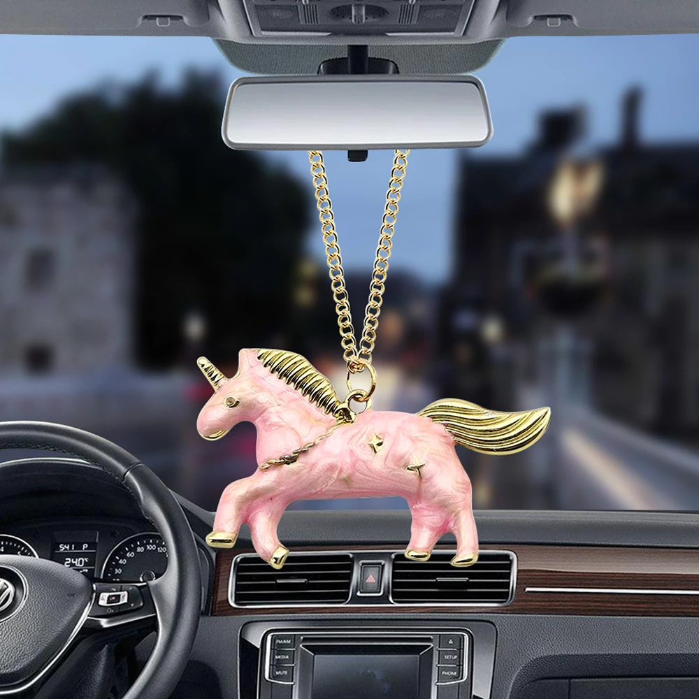 Car Ornament Pendant Fashion Stars Unicorn Horse Leather Rope Cartoon Auto Interior Rearview Mirror Decoration Accessory Gifts