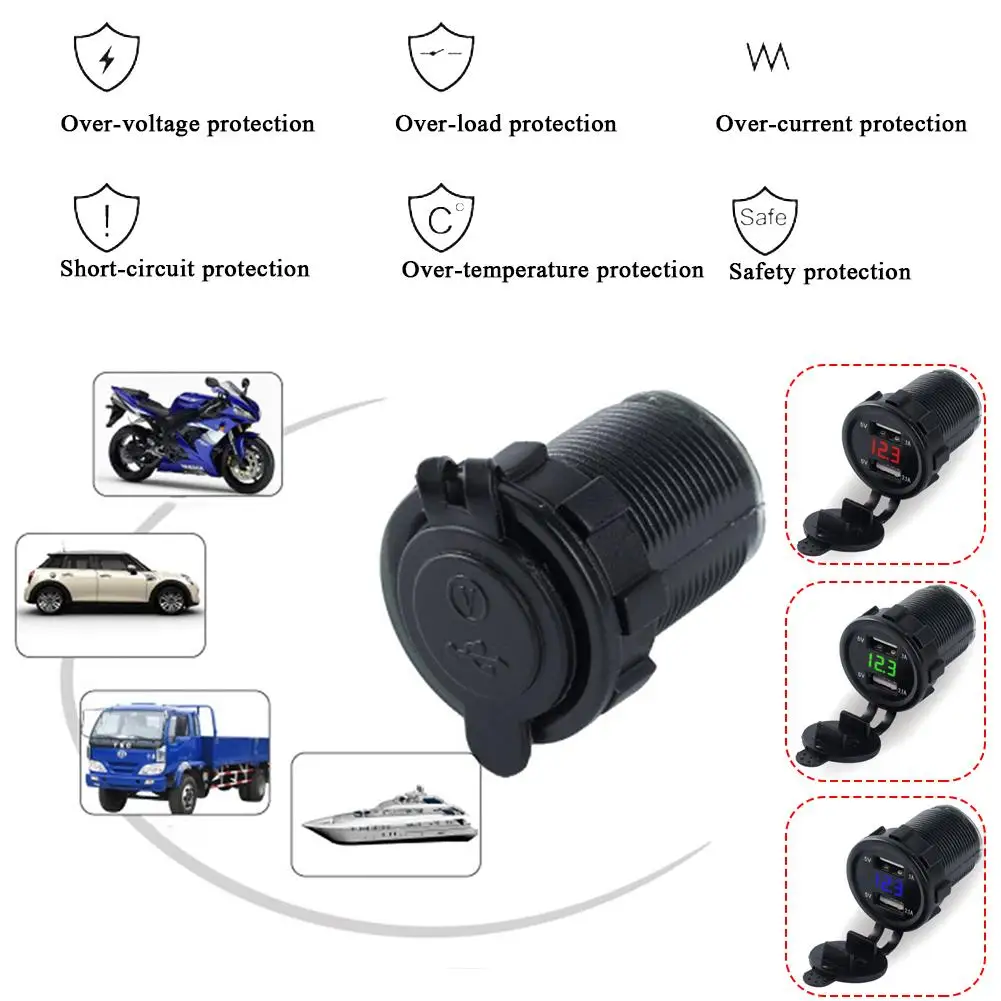 12 В/24 В постоянного тока, два порта, автомобильное USB зарядное устройство, розетка, автомобильная лодка, мобильные телефоны, зарядка, светодиодный измеритель напряжения для автомобилей, прикуриватель