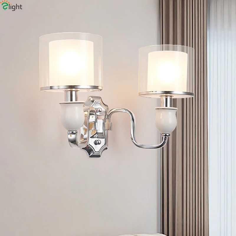 Us 89 9 Modern Chrome Metal Led Wall Lights Glass Shades Bedroom Led Wall Lamp Living Room Led Wall Light Fixtures Ceramic Wall Sconce In Led Indoor