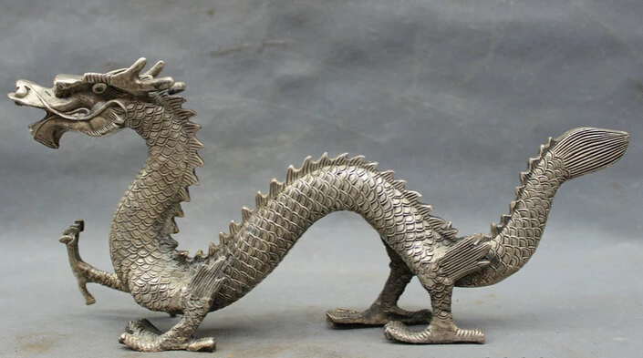 

song voge gem S3058 12" Folk Chinese Silver Year Zodiac FengShui Animals Dragon Beast Brass Statue