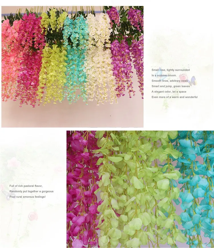110cm wisteria artificial flowers wedding party festival decor flowers Garden Hanging Plant Vine 12pcslot (24)