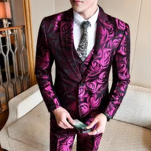 2019 Spring Suit Men 3 Pieces New Design Printed Rose Suit Male Fashionable Tide Casual Suit men Plus size 2019 Spring Suit Men 3 Pieces New Design Printed Rose Suit Male Fashionable Tide Casual Suit men Plus size