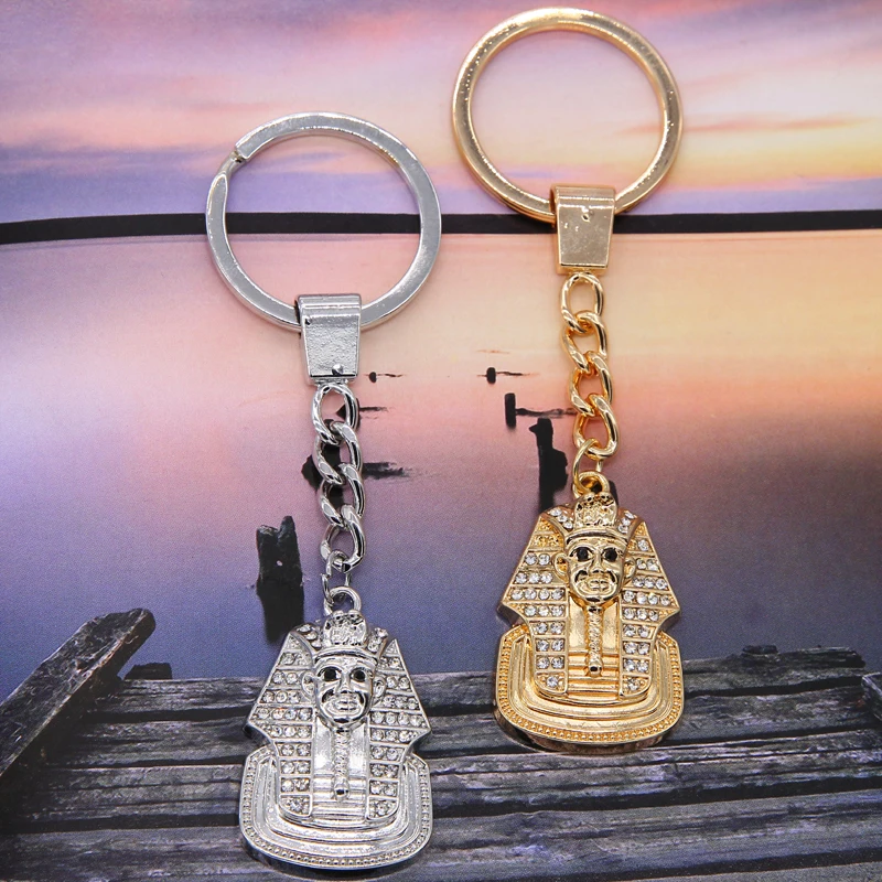 

Egypt Pharaoh Sphinx Pendant Keychain Iced Out Bling Rhinestones Hip Hop Egyptian key chain Jewelry wholesale