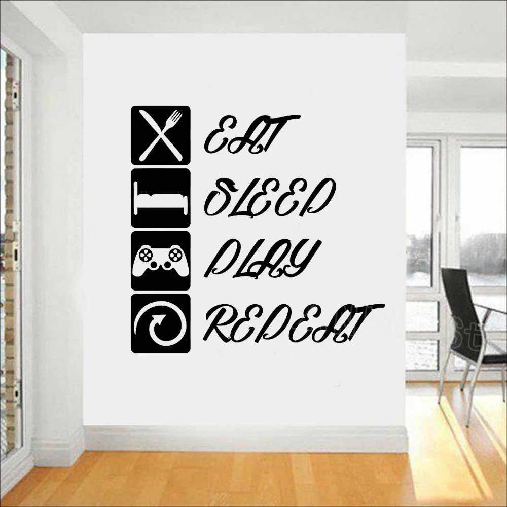 Gamer Rules Eat Sleep Play Repeat Wall Decal Game Zone Decoration