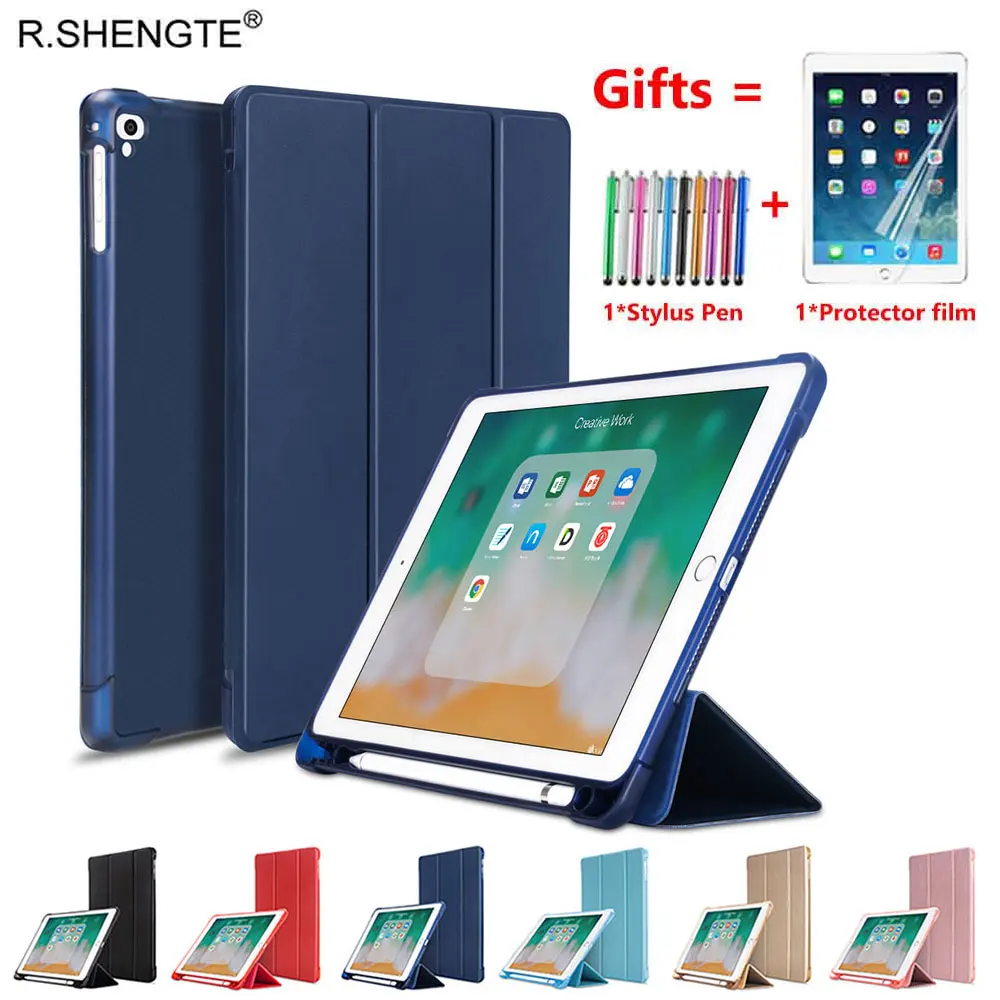 

Smart Case For iPad 9.7 2018 2017 Pro 9.7 with Pencil Holder Silicone Soft Cover for iPad Air 2 / Air 1 Case Funda with Film+Pen