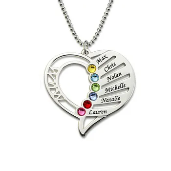 

Personality Couples Heart Necklace Pendant Custom Made Any Name with Birthstones For Holiday anniversary gift#SS30