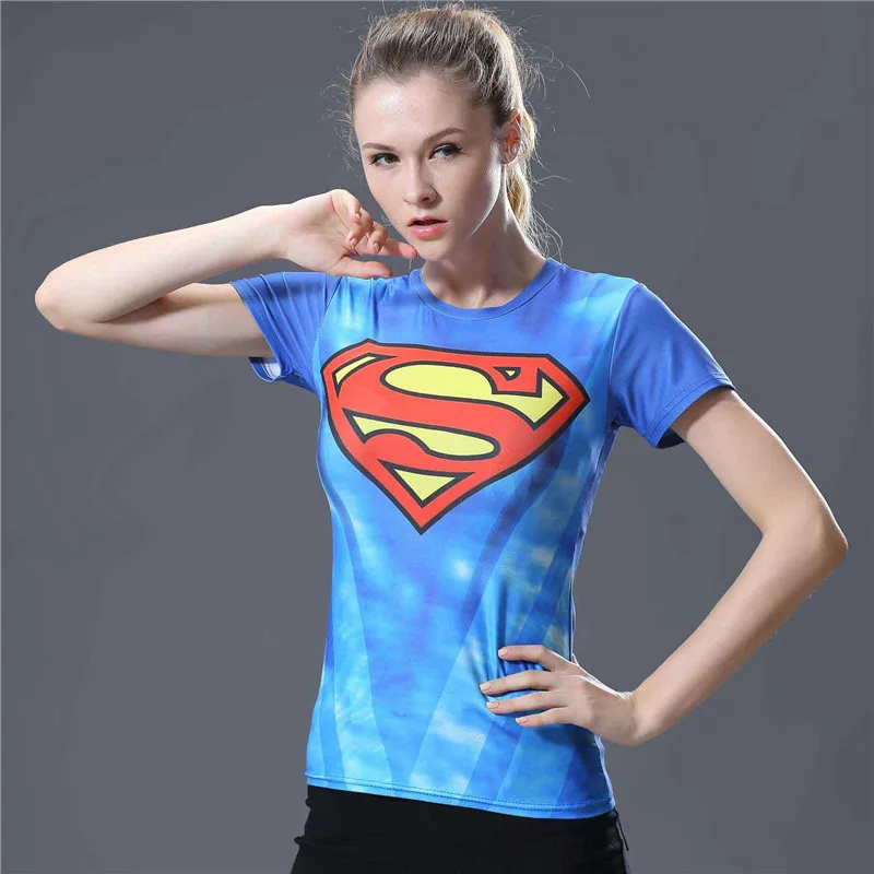 20  Fashion Superman Compression Shirt T Shirt Women Fitness Summer Top Short Sleeve O-neck Tshirt Women Tight T Shirt Femme Tops