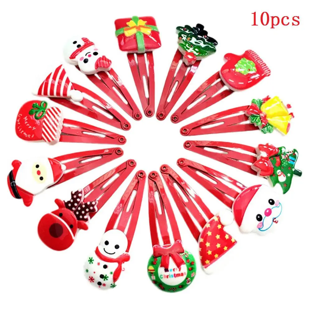 

10Pcs/Pack Baby Girl Fashion Multi-style Lovely Xmas Hairpins Cartoon Kids Girl's Barrettes Hair Clips Party Christmas Gift