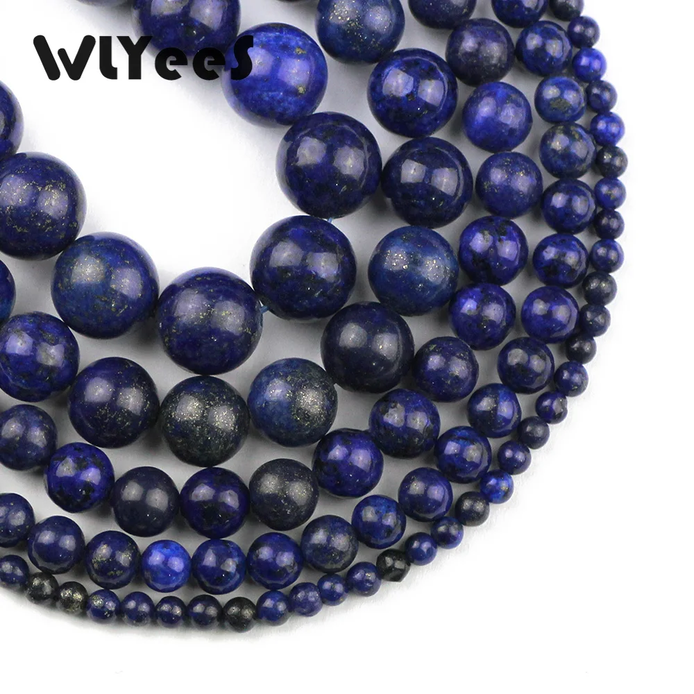 

WLYeeS Natural stone Lapis lazuli Stone 4 6 8 10 12mm Dark Blue Round loose beads for men's Jewelry bracelet making DIY ball 15"