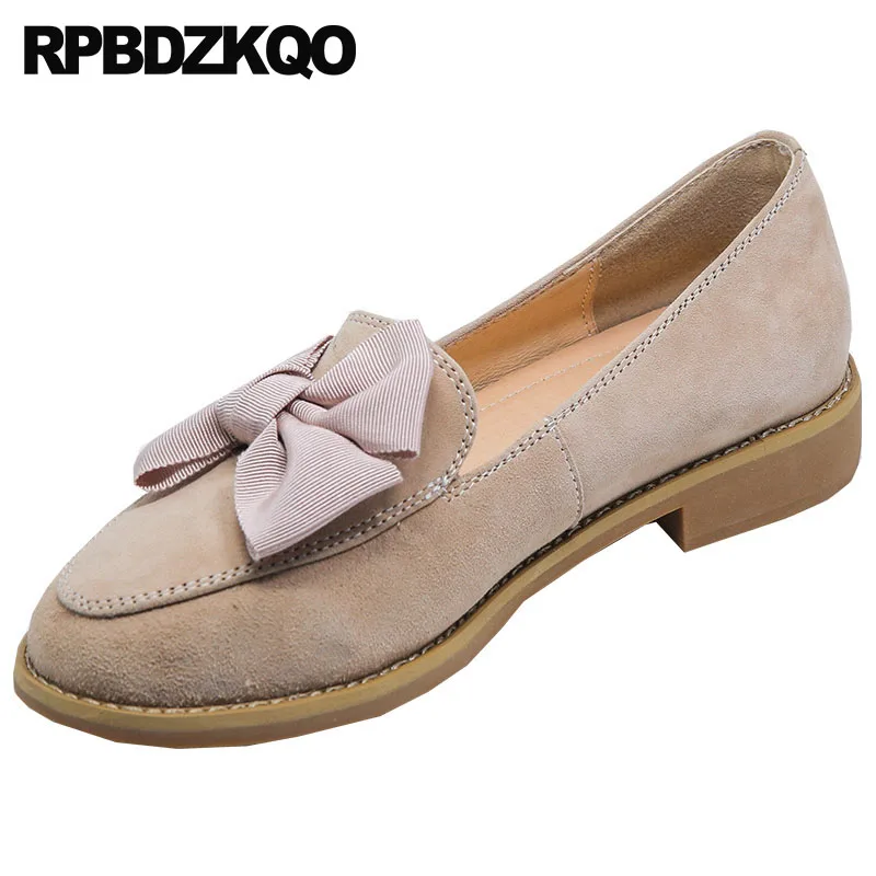 

loafers chic bow designer genuine leather women flats shoes with little cute bowtie china suede slip on round toe kawaii nude