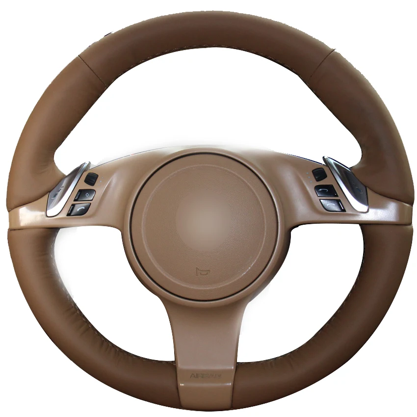 Dark Brown Natural Leather Car Steering Wheel Cover for Porsche Cayenne Panamera 2010 2011in